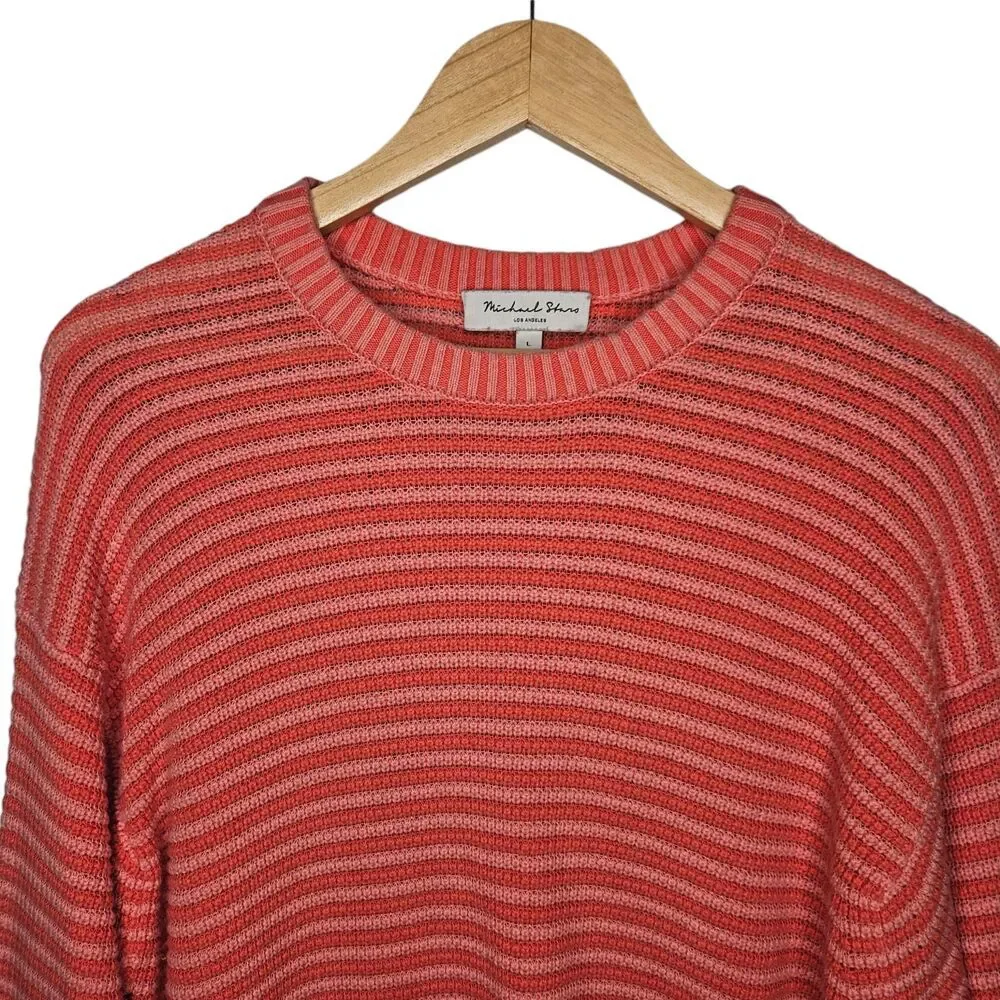 MICHAEL STARS Maggie Tonal Stripe Sweater Large Crewneck Pullover Long Sleeve